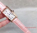 Fake Cartier Tank Ladies Watch Gold White Face Roman Pink Leather Band 23mm